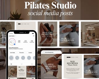 Pilates Social Media Posts Templates: Wellness Fitness Studio Marketing, Reformer & Mat Pilates Content