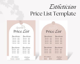 Esthetician Price List Template: Beauty Salon Spa (Digital Download)