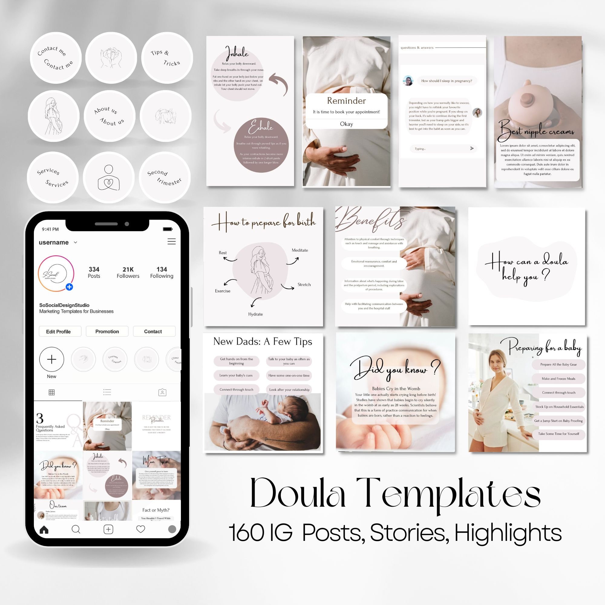 Doula Template Bundle | Doula Business Social Media Templates | Doula Instagram Marketing