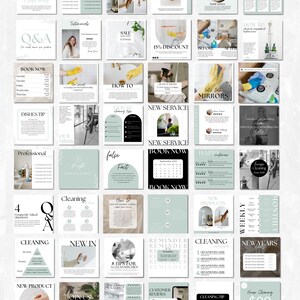 60 Social Media Post Templates for Cleaning Businesses in white and mint color