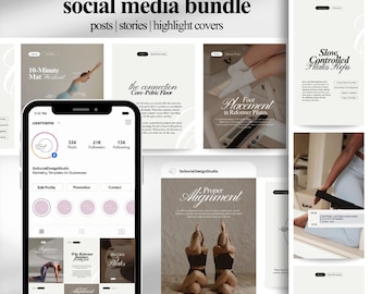 Pilates Social Media Templates: Reformer & Mat Pilates Content Posts,  Wellness and Fitness Studios Marketing, Branding