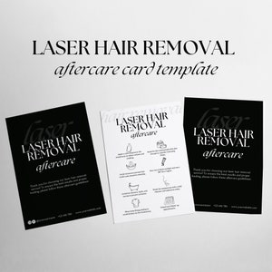 Modelo de cartão de cuidados posteriores à depilação a laser | Cuidados com o laser pós-tratamento, cartão com dicas para depilação a laser do cliente
