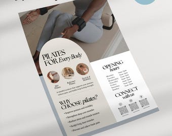Pilates Flyer Template | Editable Canva Template for Pilates Studio, Yoga & Wellness Marketing