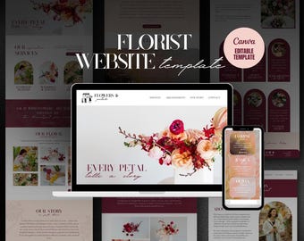 Plantilla de Canva para sitio web de floristería / Sitio web de floristería / Portafolio de floristería para bodas / Página de destino empresarial, Plantilla de floristería