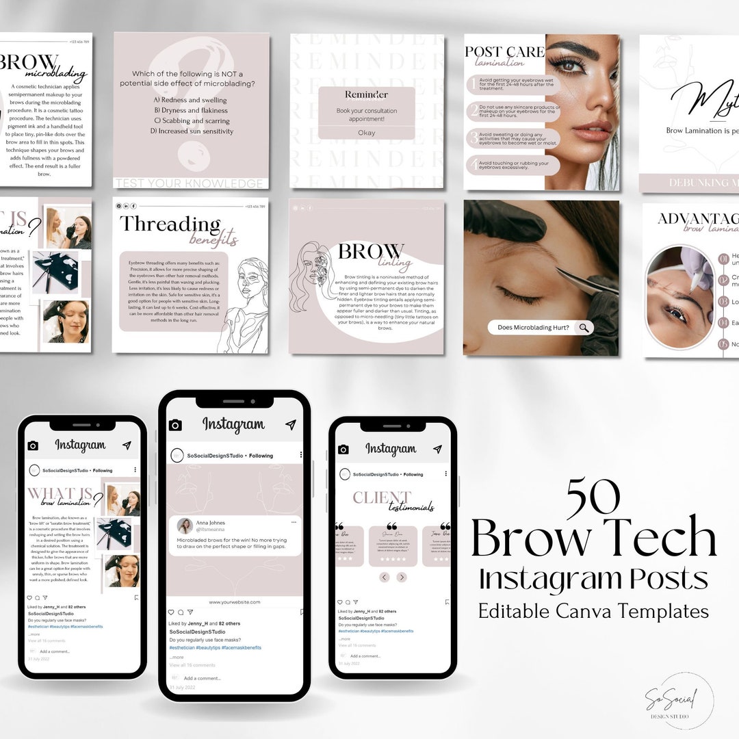Brow Tech Instagram Post Templates: Microblading, Lamination (digital ...