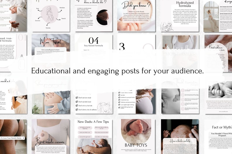 May include: A collage of images related to pregnancy, babies, and parenting. The images include a pregnant woman, a baby's hand, a baby's foot, and a baby toy. The text in the images includes "Did you know?", "Hydrolyzed Formula", "Soy-based formula", "New Dads: A Few Tips", "Baby Toys", and "Fact or Myth".