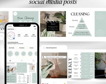 Cleaning Business Instagram Post Templates: 60 Editable Canva Designs