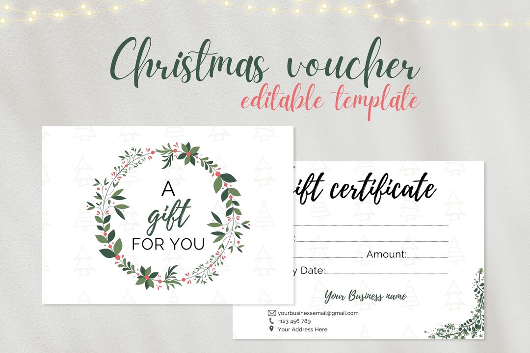 Printable Christmas Gift Voucher Template | Holiday Gift Card | Spa ...