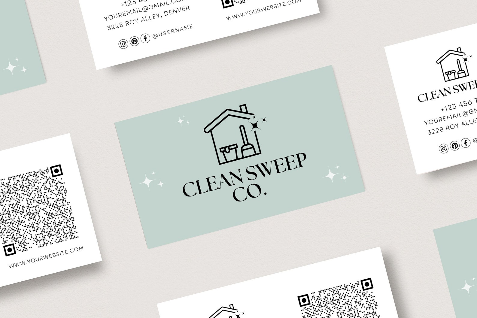 Cleaning Services Business Card Template: Modern QR Code Design (2x3 ...