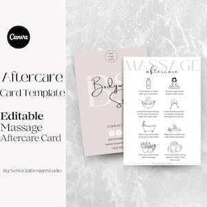 Modèle de carte de soin après-massage Guide modifiable de soin après-massage Instructions d'entretien après-massage Massage Business