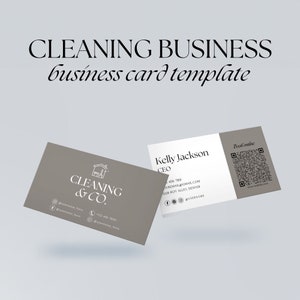 Cleaning Business Card Template | Cleaning Services Card | House Cleaning, Commercial Cleaning Card with QR code