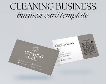 Modèle de carte de visite de nettoyage | Carte de services de nettoyage | Nettoyage de maison, carte de nettoyage commercial avec code QR