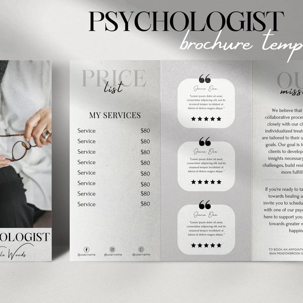 Psychologist Brochure Template | Therapist Trifold Brochure | Therapy Flyer