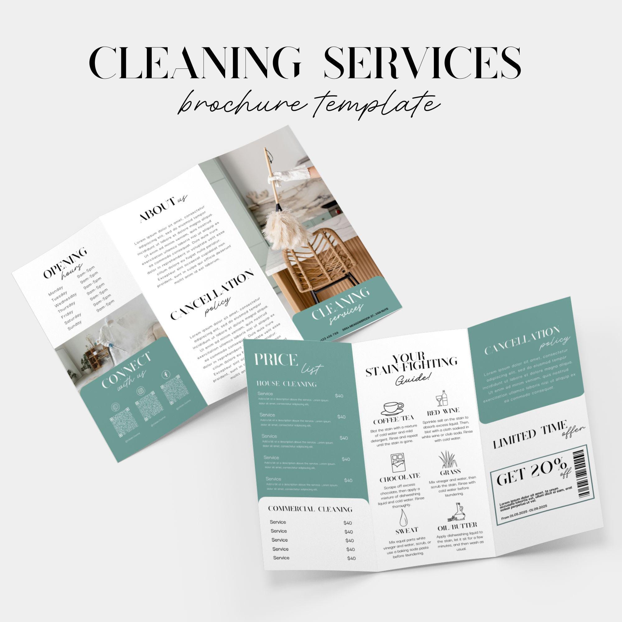Cleaning Services Brochure Template | Cleaning Business Flyers | Residential Cleaning Commerical Cleaning Template | Housekeeping Branding