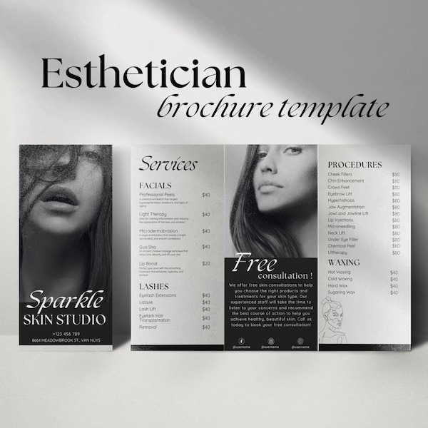 Esthetician Trifold Brochure Template | Beauty Salon Flyer | Spa Menu Template