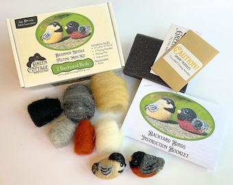 Beginner Needle Felting Mini Kit - Make your own Backyard Birds! - Robin and Chickadee - DIY Crafts