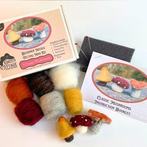 Beginner Needle Felting Mini Kit - Make your own Mushrooms! - Three Tiny Woodland Mushrooms - DIY Crafts