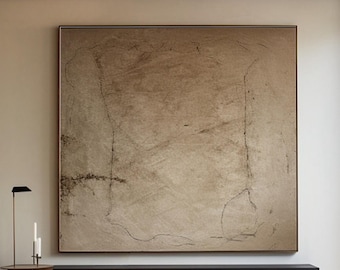 Large Beige Abstract Painting: Wabi Sabi Scandinavian Wall Art