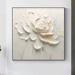 Original Flower Oil Painting On Canvas White 3D Floral Painting Heavy Textured Flower Art Floral Wall Decor Personalized Gift