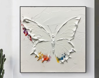 Abstract Butterfly Oil Painting on Canvas: Textured Wall Art