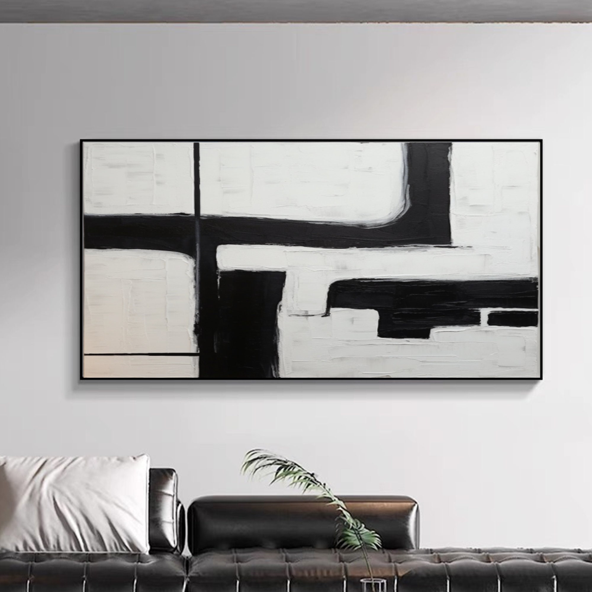 Wabi Sabi Wall Art Black Beige Abstract Line Painting Black Minimalist ...