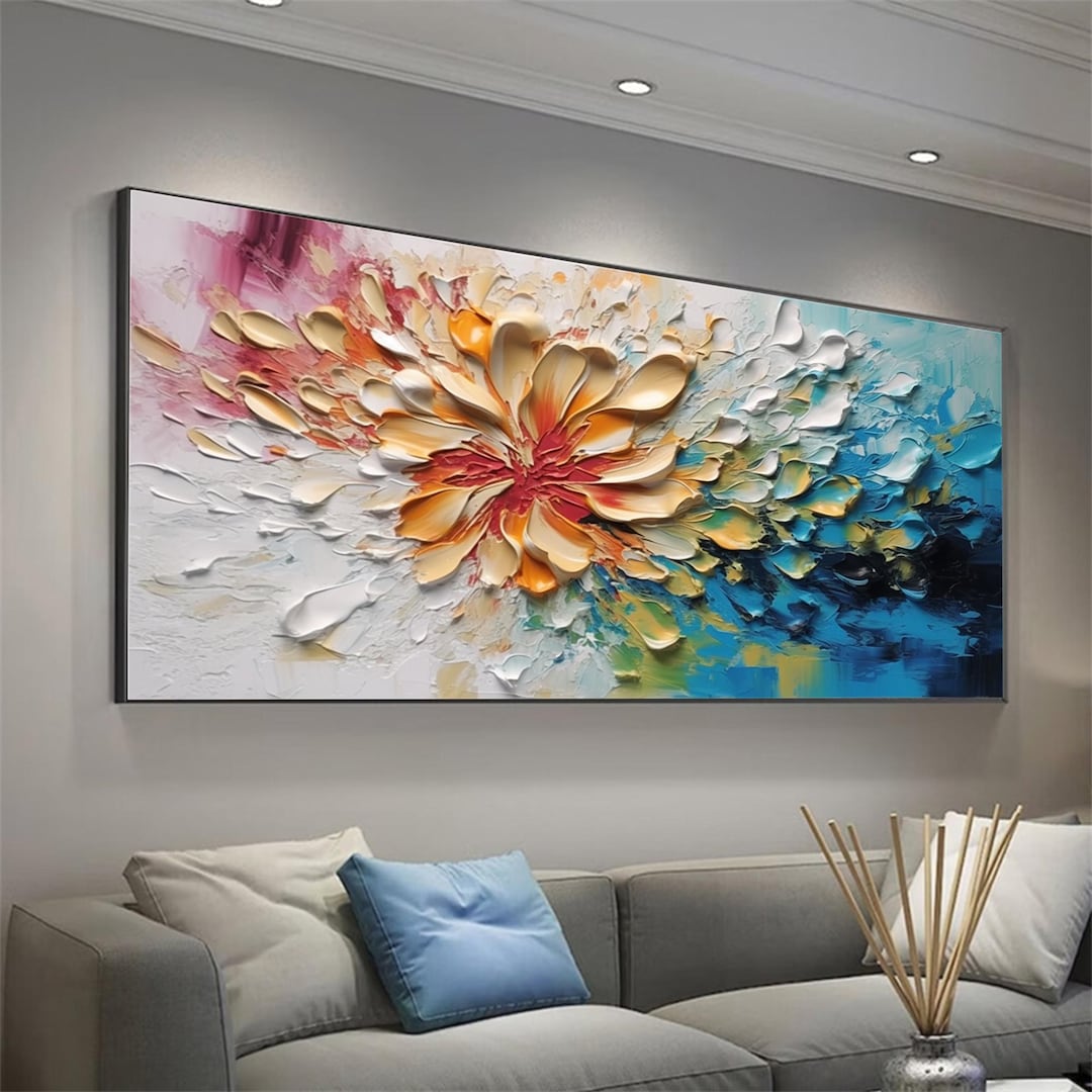 Large 3D Textured Floral Painting: Colorful Abstract Canvas Wall Art - Etsy