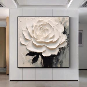 White Textured Painting White Floral Abstract Painting Abstract Floral Wall Art Floral Texture Wall Art3D Texture Flower Painting on Canvas