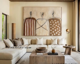 Pintura minimalista original sobre lienzo, arte mural Wabi Sabi, arte mural personalizado, pintura para sala de estar