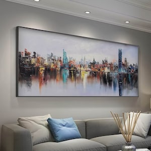 Large New York City Landscape Painting, Original City Art, Handpainted Large City Art Painting, City Wall Art, New York Wall Art