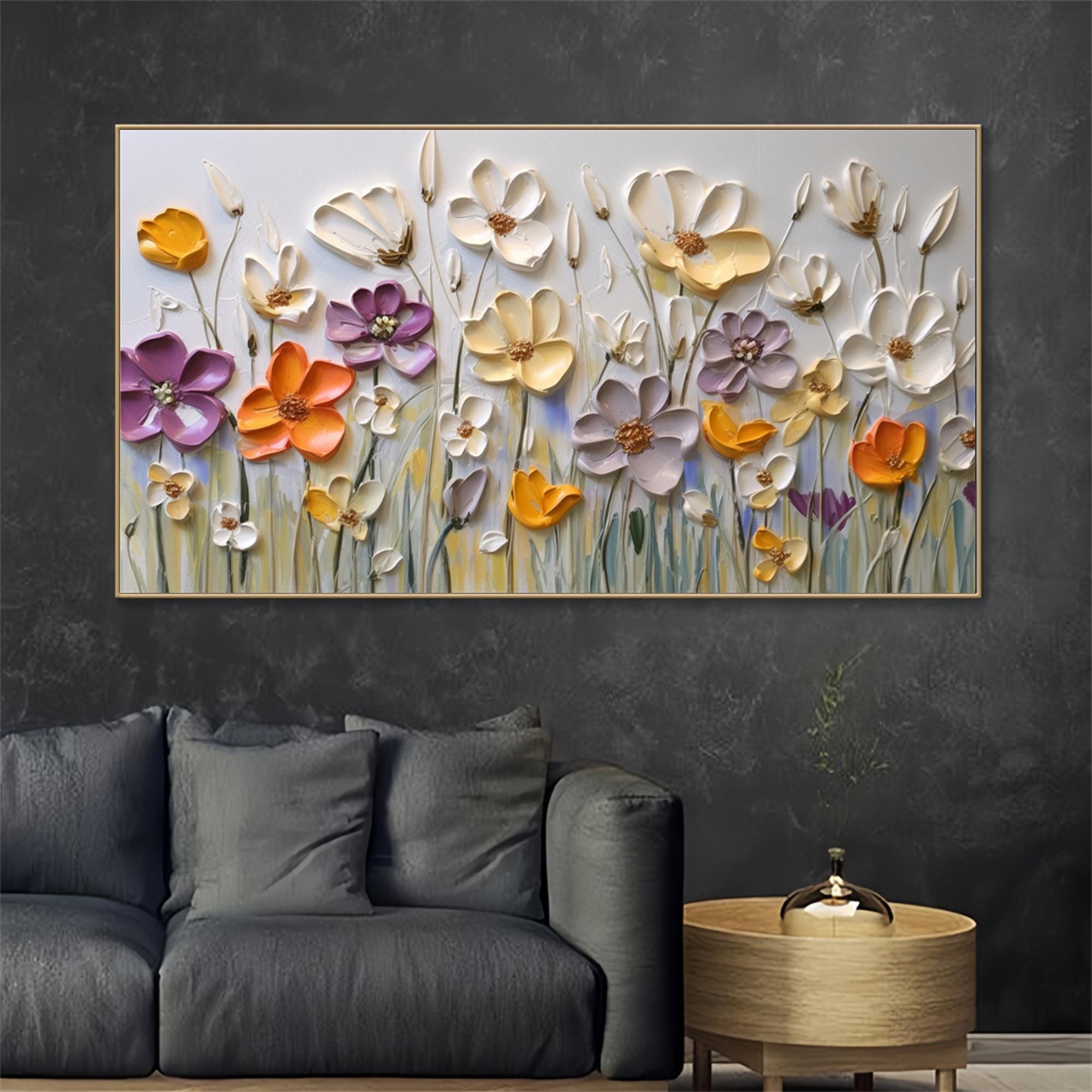 3D Textured Floral Oil Painting: Colorful Abstract Flower Art on Canvas ...