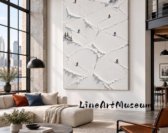 Palette Knife Heavy‑Textured Snow Mountain Painting 3D Textured Winter Ski Scene Oil Artwork