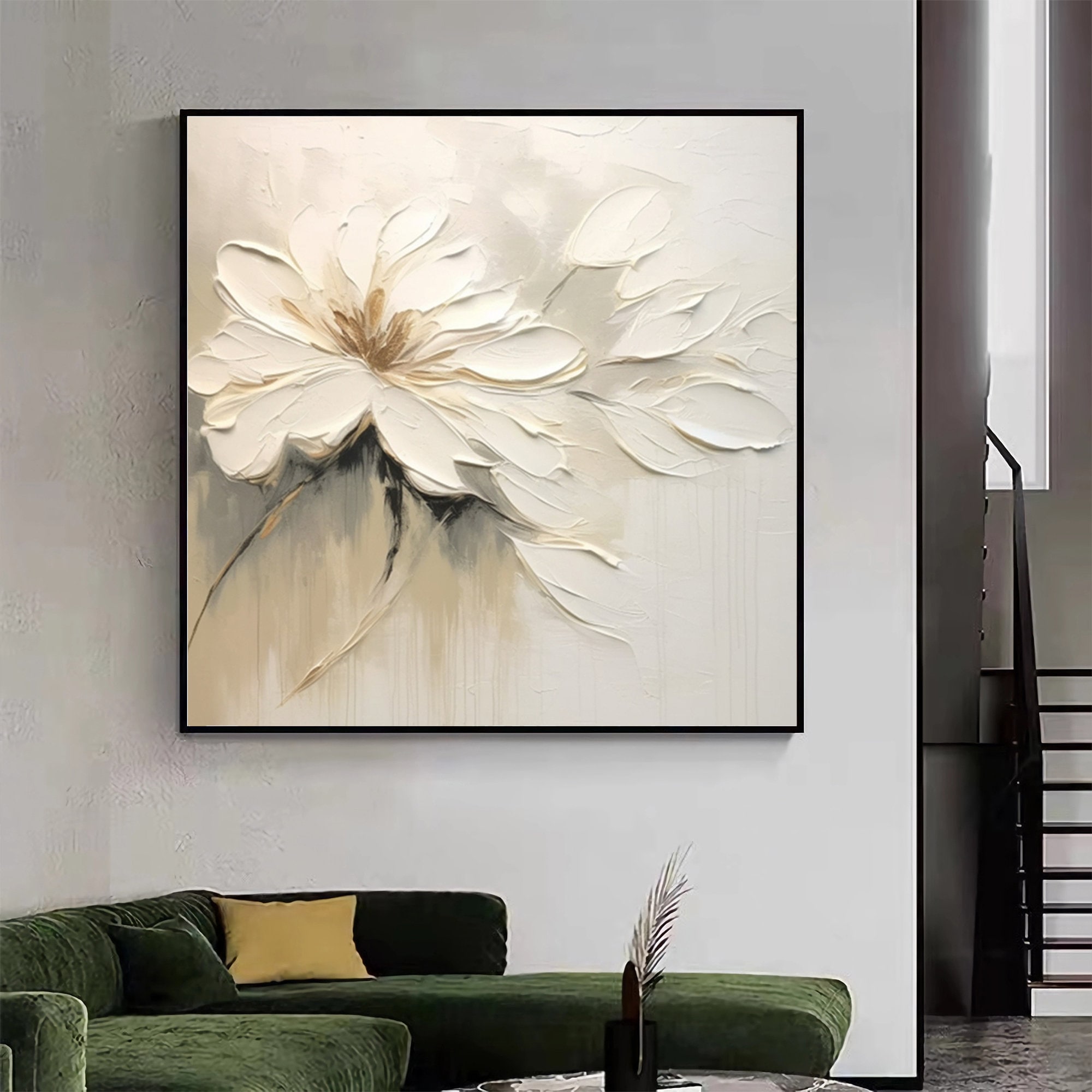 3D White Flowers Oil Painting on Canvas: Abstract Floral Wall Art - Etsy