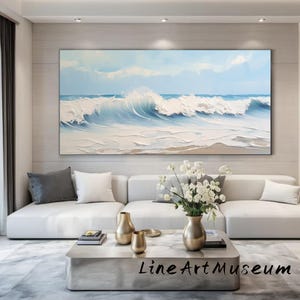 Textured Blue Sea Abstract Painting: 3D Ocean Wave Canvas Art