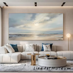 Pintura a óleo texturizada de oceano sobre tela: arte de parede com paisagem marinha 3D