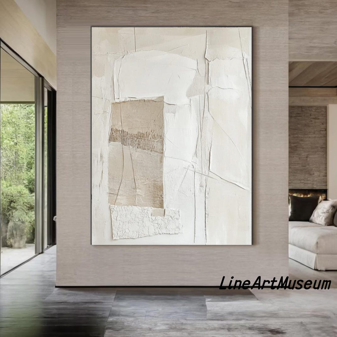 Large Nordic White Abstract Wall Beige 3D Texture Painting White ...