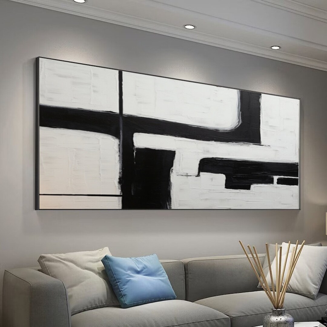 Wabi Sabi Wall Art Black Beige Abstract Line Painting Black Minimalist ...