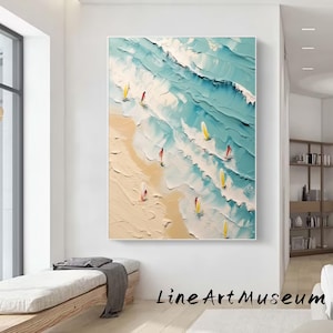 Beach Texture Painting,Original Sea Abstract Oil Painting,Large Sky And Sea Painting,Large Ocean Canvas Painting,Home Decor,Living Room Art