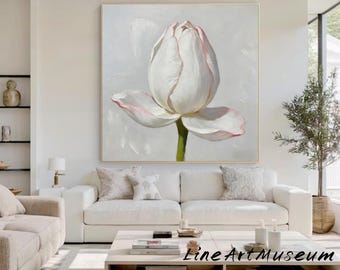 大きな抽象画、花のアート、花の絵画、3Dテクスチャ絵画、寝室の