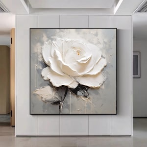 Oversize Beige Flower Painitng Black White Textured Painting Textured Flower Painting Textured Painting Heavy Textured Art Flower Home Decor