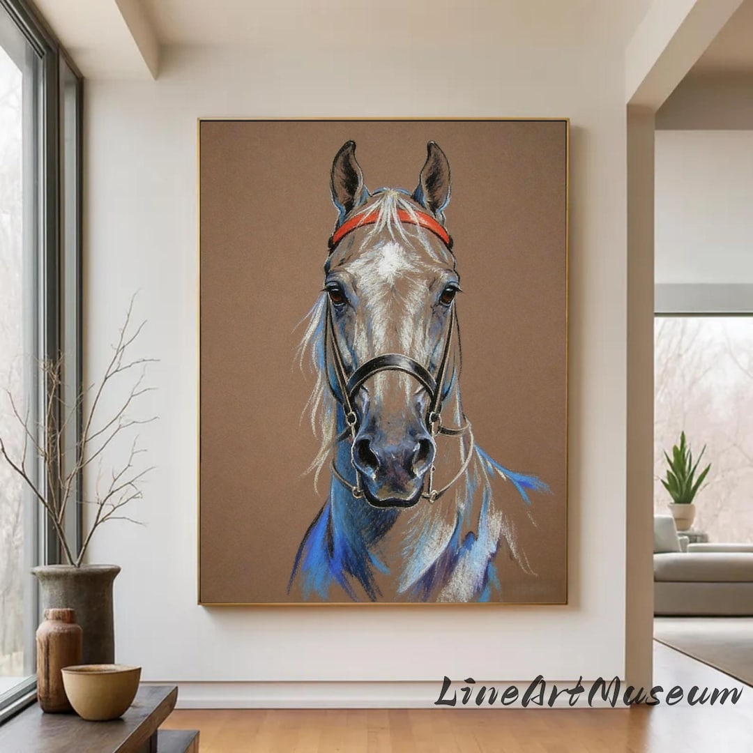 Abstract Blue Horse Oil Painting on Canvas Modern Textured Wall Art ...