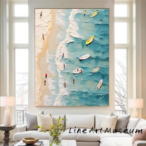 Blue Sea Abstract Oil Painting Large Blue Sky Painting Original Ocean Painting Seascape Wall Art White Waves Painting Sky Abstract Painting