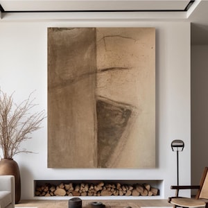Large Wabi-Sabi Wall Art Brown 3D Texture Wall Art Brown Minimalist Wall Art Plaster Art Earth Tone Texture Art Boho Wall Decor Painting