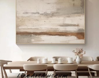 Beige Brown Abstract Painting on Canvas Neutral Textured Impasto Oil Painting
