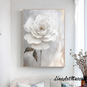 Large Original GrayFlower Oil Painting On Canvas, Abstract Blossom Painting, Acrylic Floral Painting Modern Wall Art Living Room Home Decor