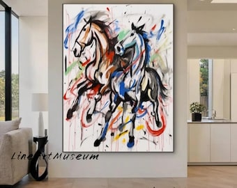 抽象的な馬の絵画：テクスチャアクリルアート、額入りキャンバス