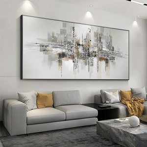 Oversized Painting Modern Painting Large Art Abstract Canvas Wall Art Living Room Art Gray Abstract Painting Black and White Canvas Art