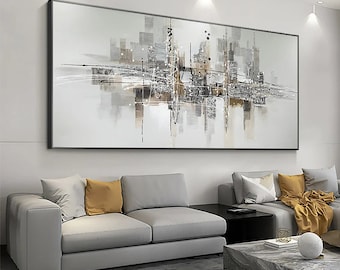 Oversized Abstract Canvas Art: Gray & White Living Room Painting
