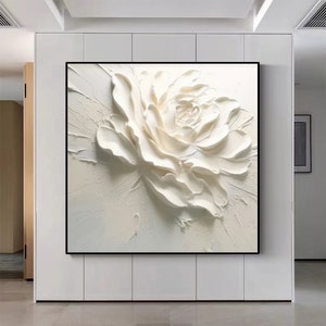 3D White Flower Painting on Canvas Creamy Textured Wall Art Flower Painting Heavy Texture White Art Floral Painting Abstract Floral Art