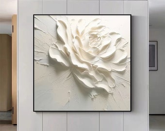 Textured White Flower Painting: 3D Floral Abstract Art
