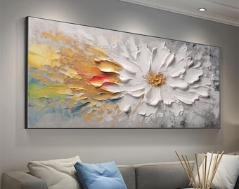 Textured Floral Painting On Canvas: 3D Abstract Wall Art